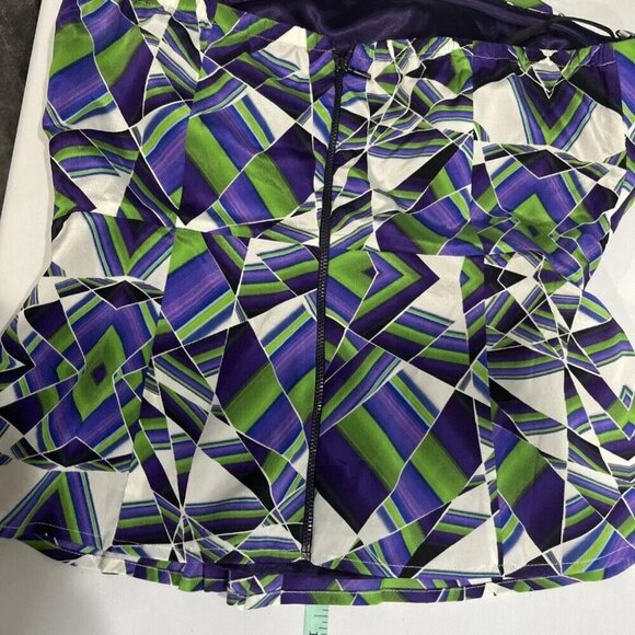 Bebe Silk Halter Top Sz M Y2K Multicolor Bandana Tie Waist Pleated Corset Glam - Picture 9 of 9